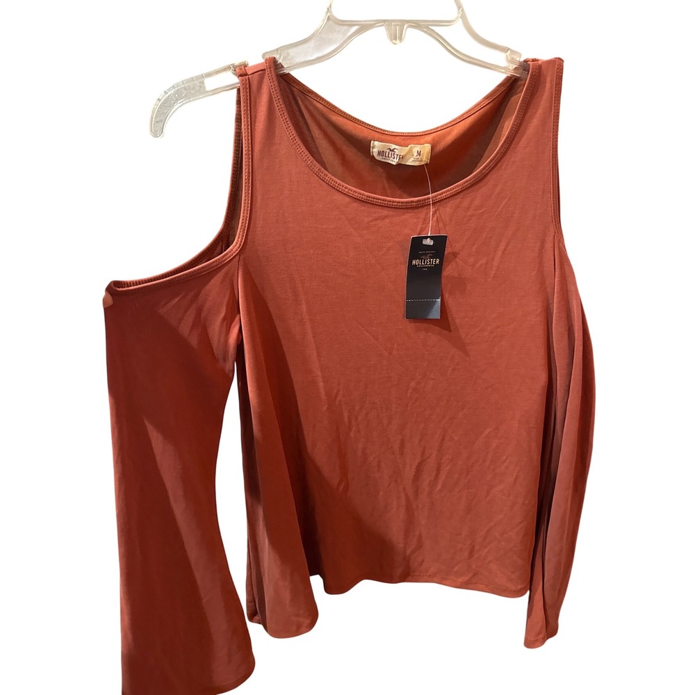 Women's Hollister cold bare should bell‎ sleeve shirt maroon med Rust soft NWT